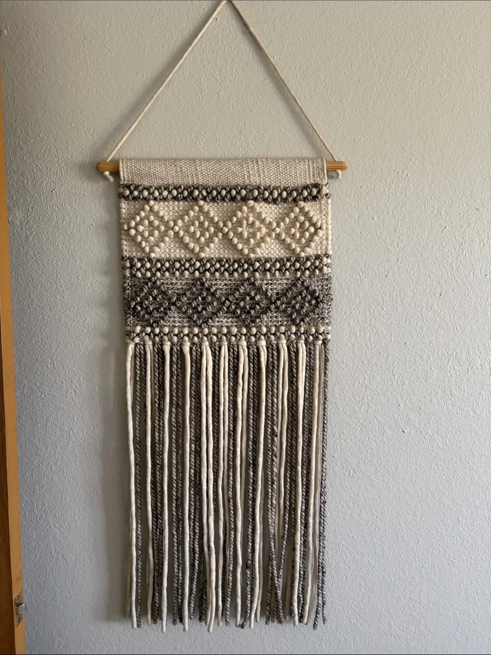 Handwoven Cream and Gray Macrame Wall Hanging